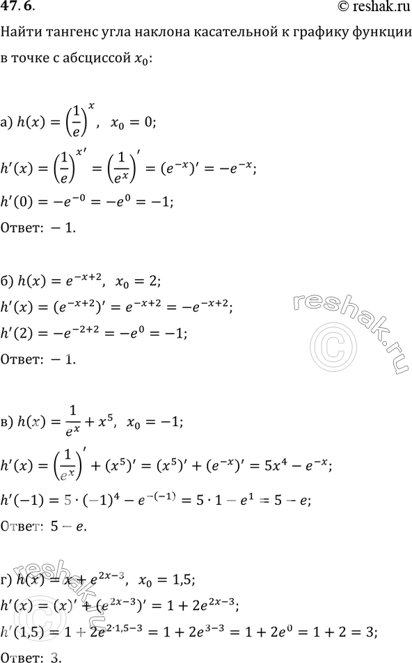  47.6          = h(x)     0:a) h(x) = (1/e)^x, x0 = 0; ) h(x) = ^(-x + 2), x0 = 2; ) h(x) =...