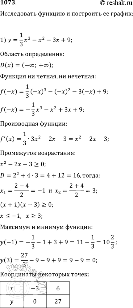  1073. 1)  = 1/3*3-2- 3x + 9;	2)  = -x4 + 62 - 9;3) y= x2+1/x;4) y=x2+2/2x....