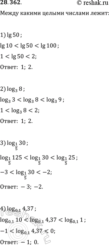  28.362.	          :1) lg 50;   2) log_3 8;   3) log_(1/5) 30;   4) log_0,1...