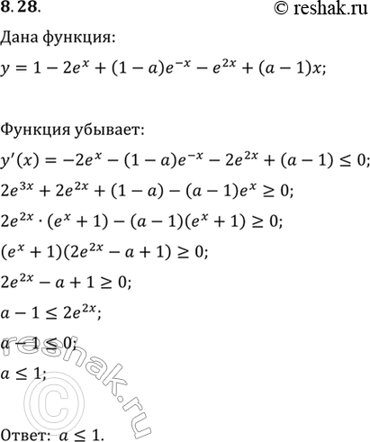  8.28.       f(x)=1-2e^x+(1-a)e^(-x)-e^(2x)+(a-1)x ...