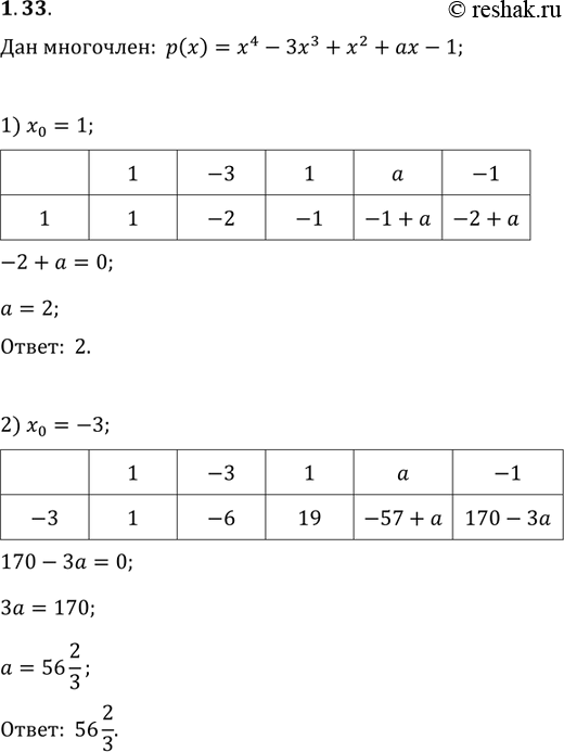  1.33.   ,      ,    0    p(x) = 4 - 3 +	2 +	 -	1:)	0 = 1;) 0 =...