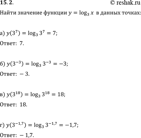  15.2.	     = log3(x)   :)	3^7;) 3^-3; ) 3^18;)...