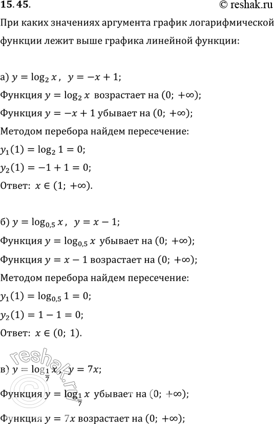  15.45.	   x          :)  = log2(),  = - + 1;	)  = log1/7 ,  =...