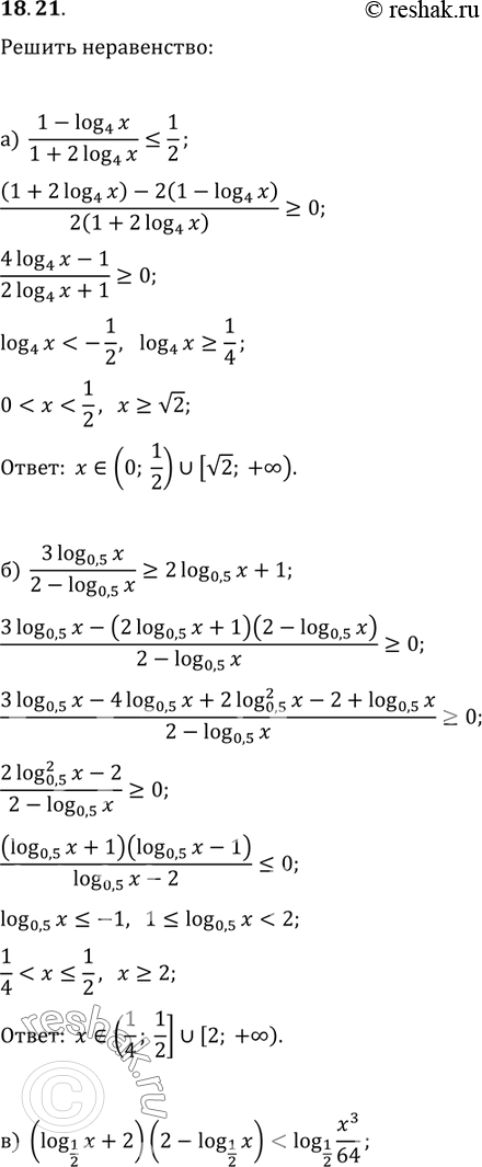  18.21 )(1-log4(x))/(1+2log4(x))    1/2;)(3log0,5(x)/(2-log0,5(x))   ...
