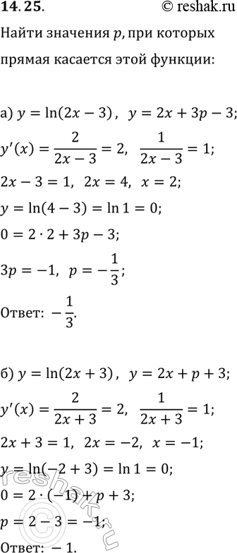  14.25. )       y=2x+3p-3      y=ln(2x-3)?)       y=2x+p+3...