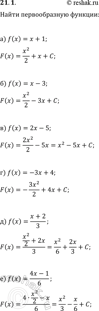  21.1.         y=f(x):) f(x)=x+1;   ) f(x)=2x-5;   ) f(x)=(x+2)/3;) f(x)=x-3;   ) f(x)=-3x+4;   )...