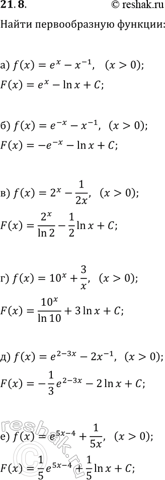  21.8.         y=f(x):) f(x)=e^x-x^(-1) (x>0);   ) f(x)=10^x+3/x (x>0);) f(x)=e^(-x)-x^(-1) (x>0);   )...