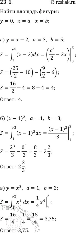  23.1.    ,   y=0, x=a, x=b    y=(x):) y=x-2, a=3, b=5;   ) y=2x-1, a=2, b=3;) y=(x-1)^2,...