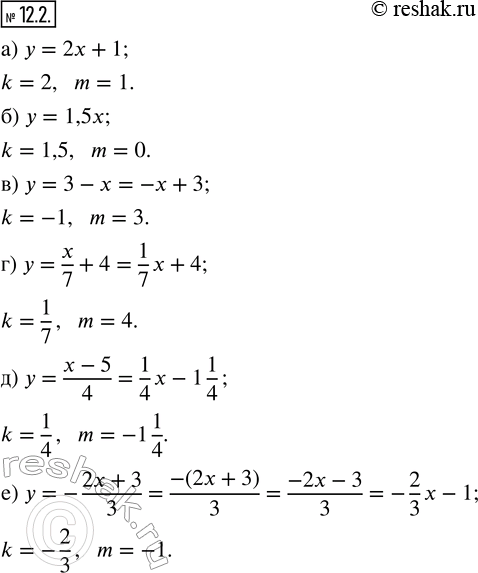 12.2.     = kx + m.   k  m, :)  = 2 + 1;   )  = 3 - ;     ) y = (x-5)/4;)  = 1,5x;     )  = x/7 + 4;   ) y =...