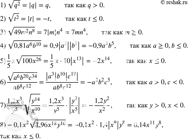  895.  :1)  q2,  q > 0;2)  t2,  t = 0;4)  0,81a6b10,  a >= 0, b  0, x < 0;8) -0,1x2  1,96x18y16,  x...