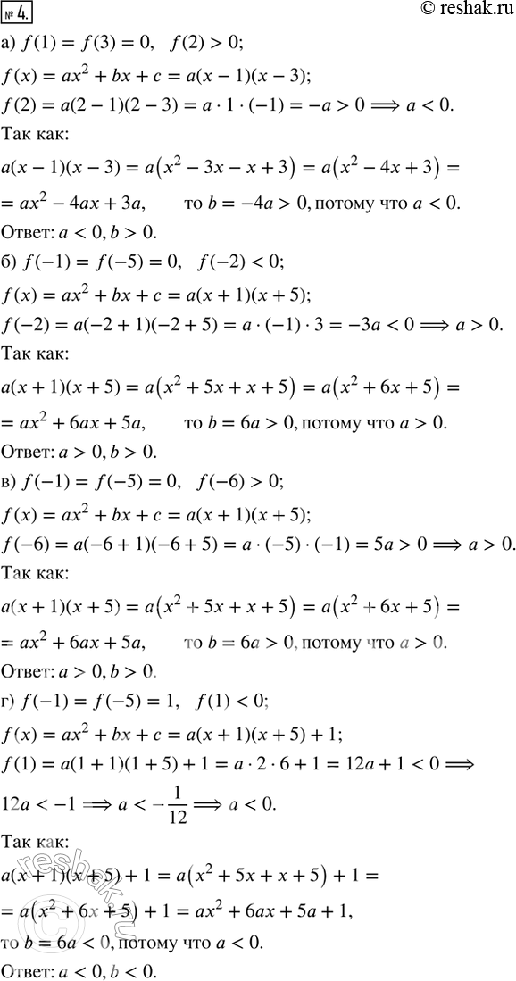  4.            = f(x), :) f(1) = f(3) = 0, f(2) > 0;      ) f(-1) = f(-5) = 1, f(1) <...