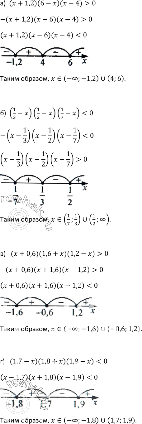  386.  :) (x+1,2)(6-x)(x-4)>0;) (1/3 -x)(1/2-x)(1/7-x)0;)...