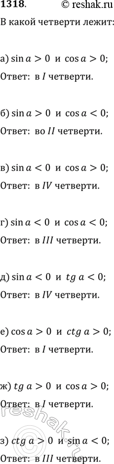  1318.      ?, :) sin(?)>0  cos(?)>0;   ) sin(?)0;) sin(?)0;   ) tg(?)>0  cos(?)>0;)...