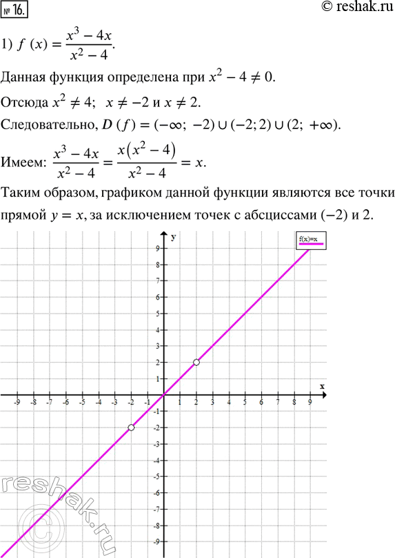  16.        .1) f(x) = (x^3 - 4x)/(x^2 - 4); 2) f(x) = (xvx - vx)/(x - 1); 3) f(x) = (x^4 - 3x^2)/(x^2 -...