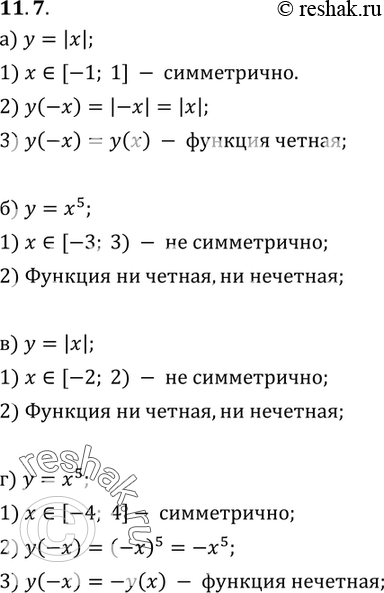  11.7 ) y=|x|, x [-1;1];) y=x5, x  [-3;3);) y=|x|, x  [-2;2);) y=x5, x ...