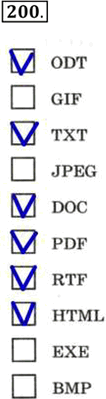  200.  ( )  .	- ODT- GIF- TXT- JPEG- DOC- PDF- RTF- HTML- EXE-...