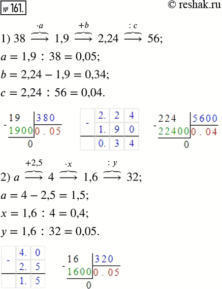  161  ,     :1) 38 -> *a 1,9 -> +b 2,24 -> :c 56;2) a -> +2,5 4 -> *x 1,6 -> :y...