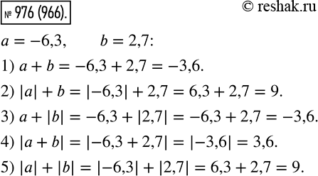  976.   = -6,3, b = 2,7   : 1)  + b; 2) || + b; 3)  + |b|;	4) | + b|;5) |a| + |b|....