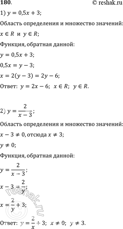  180  ,  ,      :1) y = 0,5 + 3;	2)  =2/(x-3);3)  = ( + 2)3;	4) y =...