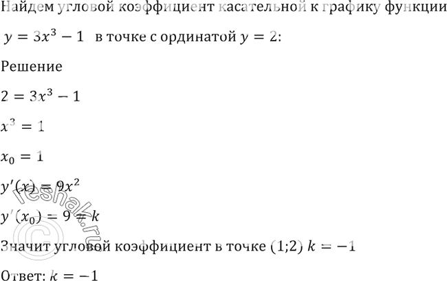 Вычислить угловой коэффициент касательной к графику