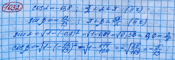 ����������� 1032. ��������� sin(a - b), ���� cosa = -0,8,...