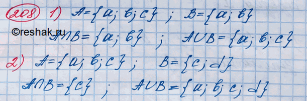  208.    ,   , :1) A = {; b; },  = {; b};2) A = {; b; },  = {; d};3)  = {; b},  =  ;4) A = {},  =...