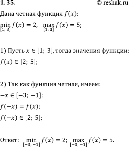  1.35.  f    [1;3]min f(x) = 2, [1;3]max f(x) = 5.  [-3;-1]min f(x), [-3;-1]max...