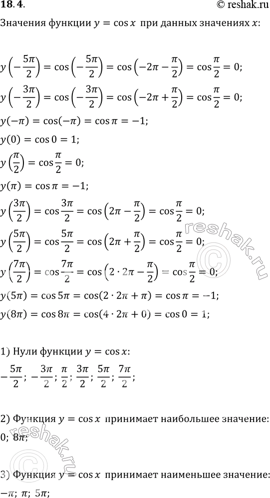  18.4.   -5?/2, -3?/2, -?, 0, ?/2, ?, 3?/2, 5?/2, 7?/2, 5?, 8? :1)   y=cos x;2)  ,    y=cos x ...