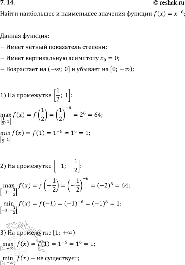  7.14.       f(x)=x^(-6)  :1) [1/2; 1];   2) [-1; -1/2];   3) [1;...