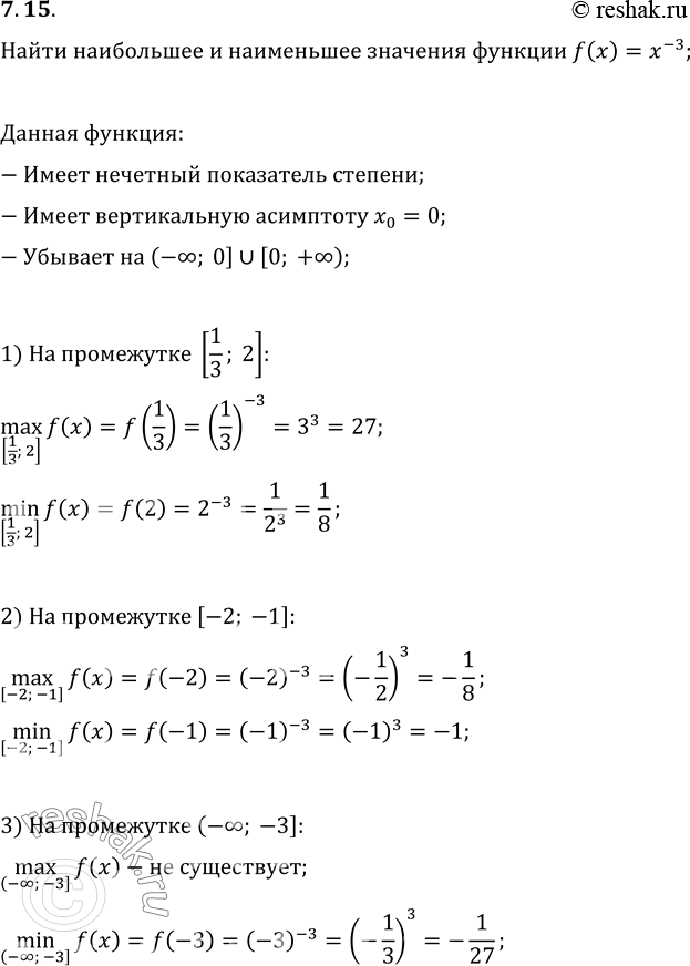  7.15.       f(x)=x^(-3)  :1) [1/3; 2];   2) [-2; -1];   3) (-?;...
