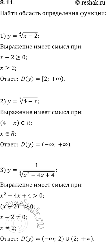  8.11.    :1) y=(x-2)^(1/4);   2) y=(4-x)^(1/7);   3)...