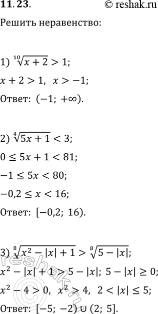  11.23.  :1) (x+2)^(1/10)>1;2)...