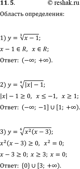  11.5.    :1) y=(x-1)^(1/3);   2) y=(|x|-1)^(1/4);   3) y=(x^2...