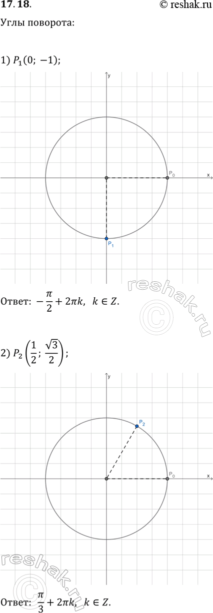 ����������� 17.18. ������� ��� ����, �� ������� ����� ��������� ����� �_0(1; 0), ����� �������� �����:1) P_1(0; -1);   2) P_2(1/2; v3/2);   3) P_3(-v2/2;...