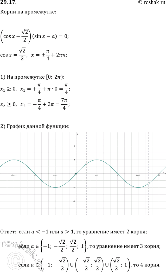  29.17.           (cos(x)-v2/2)(sin(x)-a)=0   [0;...