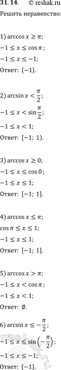 ����������� 31.14. ������ �����������:1) arccos(x)??;   3) arccos(x)?0;   5) arccos(x)>?;2)...