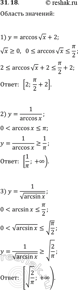 ����������� 31.18. ������� ������� �������� �������:1) y=arccosvx+2;   2) y=1/arccos(x);   3)...