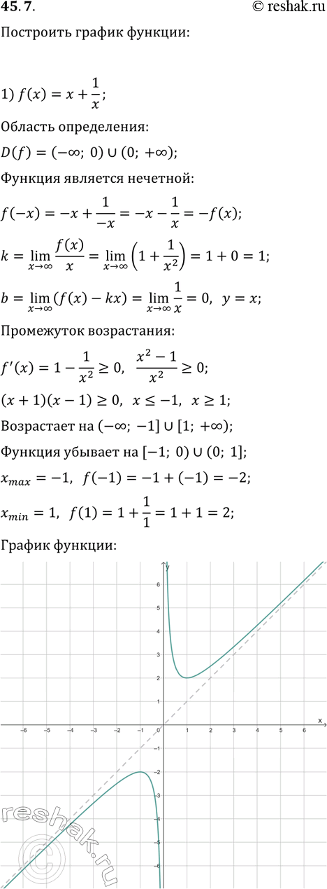  45.7.   :1) f(x)=x+1/x;   3) f(x)=x^3/(x^2-4);2) f(x)=(x^2+3x)/(x-1);   4)...