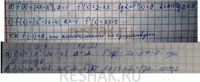 Изображение a) f(x) = |2х - х2| а = 1; б) f(х) = |х2 - 3x - 4|, а = -2; в) f(х) = |x2 + 4х|, а = -3; г) f(x) = |x2 - 3x - 4|, а =...