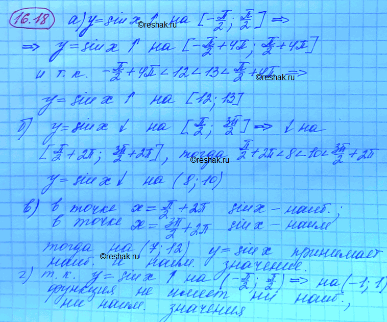 ����������� ��������, ��� ������� � = sin x:�) ���������� �� ������� [12; 13];�) ������� �� ��������� (8; 10);�) ��������� �� ��������� (7; 12) ����������� � �����������...