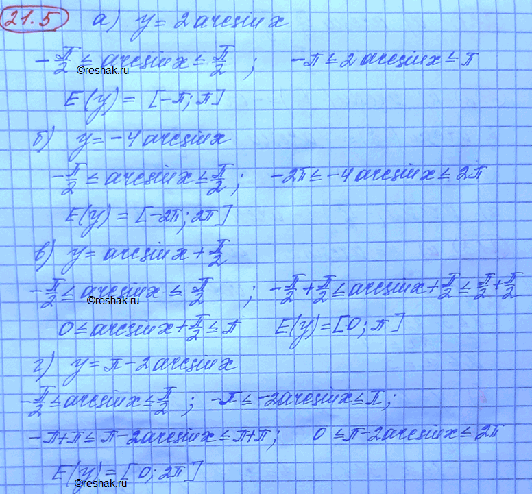 ����������� ������� ������� �������� �������:�) � = 2 arcsin x;	�) � = arcsin x + ��/2;�) � = -4 arcsin x;	�) � = �� - 2 arcsin...