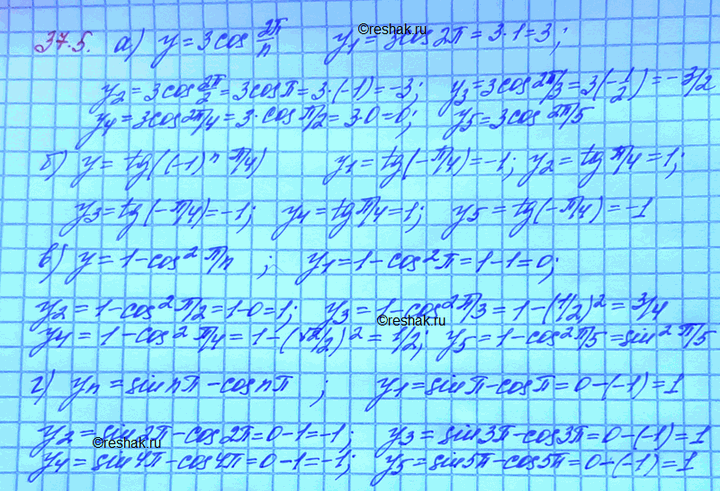 ����������� a) �n = 3 cos 2��/n;	�) �n = tg ((-1)n ��/4);�) �n = 1 - cos2 ��/n;�) �n = sin �� n - cos ��...