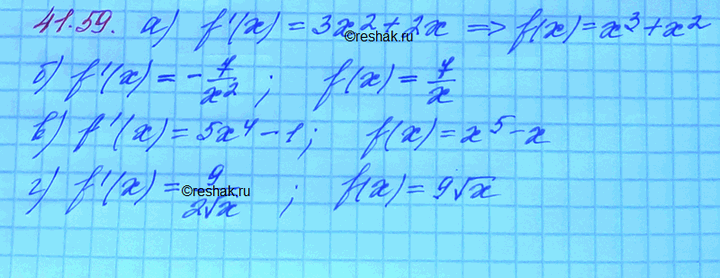 ����������� �������� ����������� ������� � = f(x). �������, ����� �������� ����� ������ ������� � = f(x)> ����:a) f'(x) = 3�2 + 2�;�) f'(x) = -7/x2;�) f'(x) = 5�4 - 1;�) f'(x)...