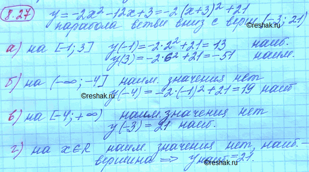 ����������� ������� ���������� �/��� ���������� �������� ������� � = -2x2 - 12x + 3:�) �� ������� [-1; 3]; �) �� ���� [-4; +oo);�) �� ���� (-oo; -4]; �) ��...