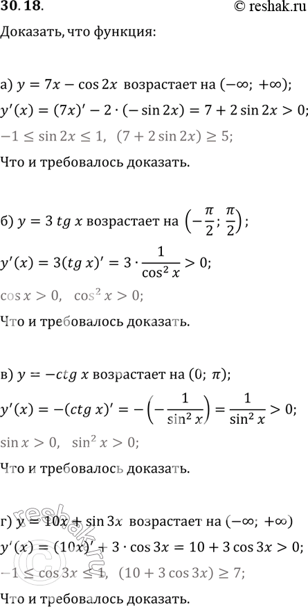  30.18 )  = 7 - cos 2x   (-; +);)  = 3tg x   (-/2; /2);)  = -ctg x   (0; );)  = 10x +...