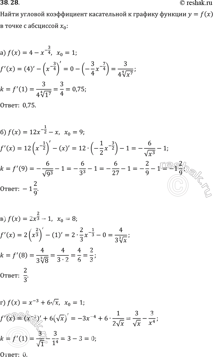  38.28        = f(x)     0:) f(x) = 4 - x^-3/4, 0 = 1; ) f(x) = 12x^-1/2 - x, x0 = 9; )...