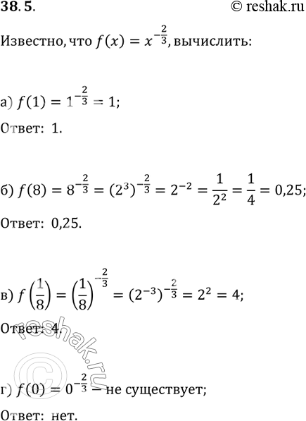  38.5 ,  f(x) = ^-2/3. :) f(1); ) f(8); ) f(1/8); )...