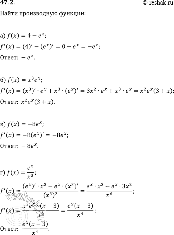  47.2     = f(x):a) f(x) = 4 - e^; ) f(x) = ^3 * ^; ) f(x) = -8e^x;) f(x) = e^x /...