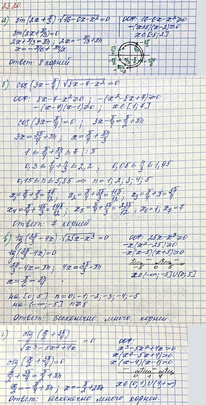 Изображение Выясните, сколько корней имеет уравнение:  а) sin (2x+пи/3)*корень из (16-6х-х в квадрате)=0  б) cos...