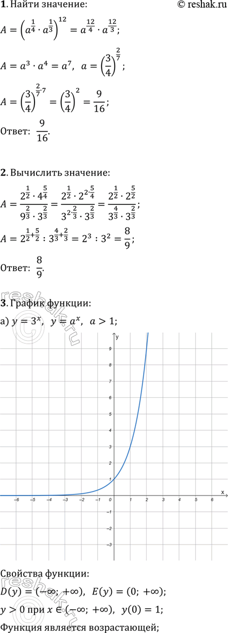 ����������� 1. ������� �������� ��������� (a^(1/4)�a^(1/3))^12 ��� a=(3/4)^(2/7).2. ��������� (2^(1/2)�4^(5/4))/(9^(2/3)�3^(2/3)).3. ��������� ������ ������� � �����������...